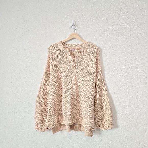 Pink Lily Sweaters - Pink Lily Waffle Knit Henley Sweater XL